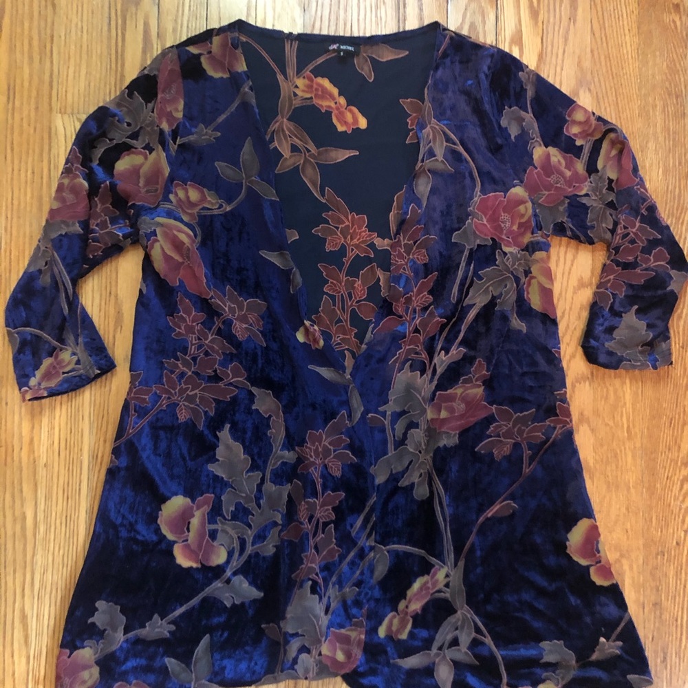 Burnt Velvet rose navy blue cardigan